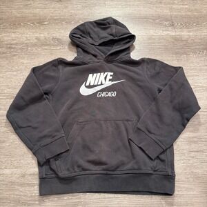 Nike Hoodie Youth Medium Black Chicago Pullover‎ Sweatshirt Boys Casual Swoosh